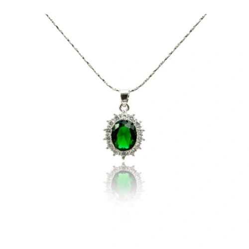 Silver Elegance Party Necklace in Dark Green