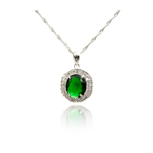 Silver Elegance Party Necklace in Dark Green
