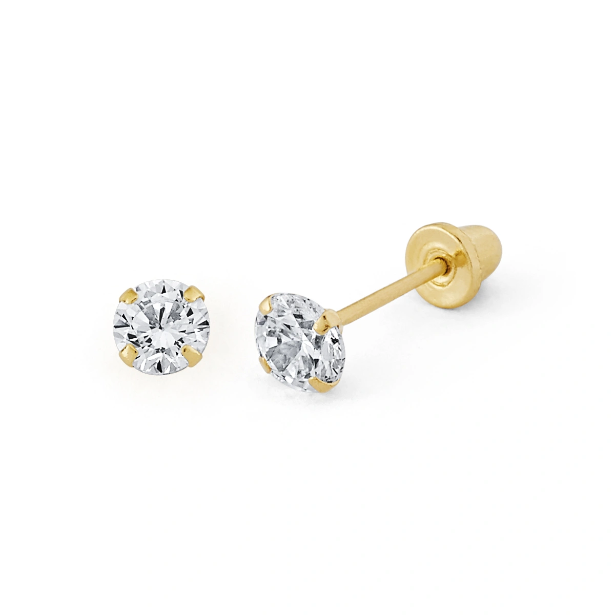 14K Gold Mid-Size Round CZ Stud Earrings (104SB)