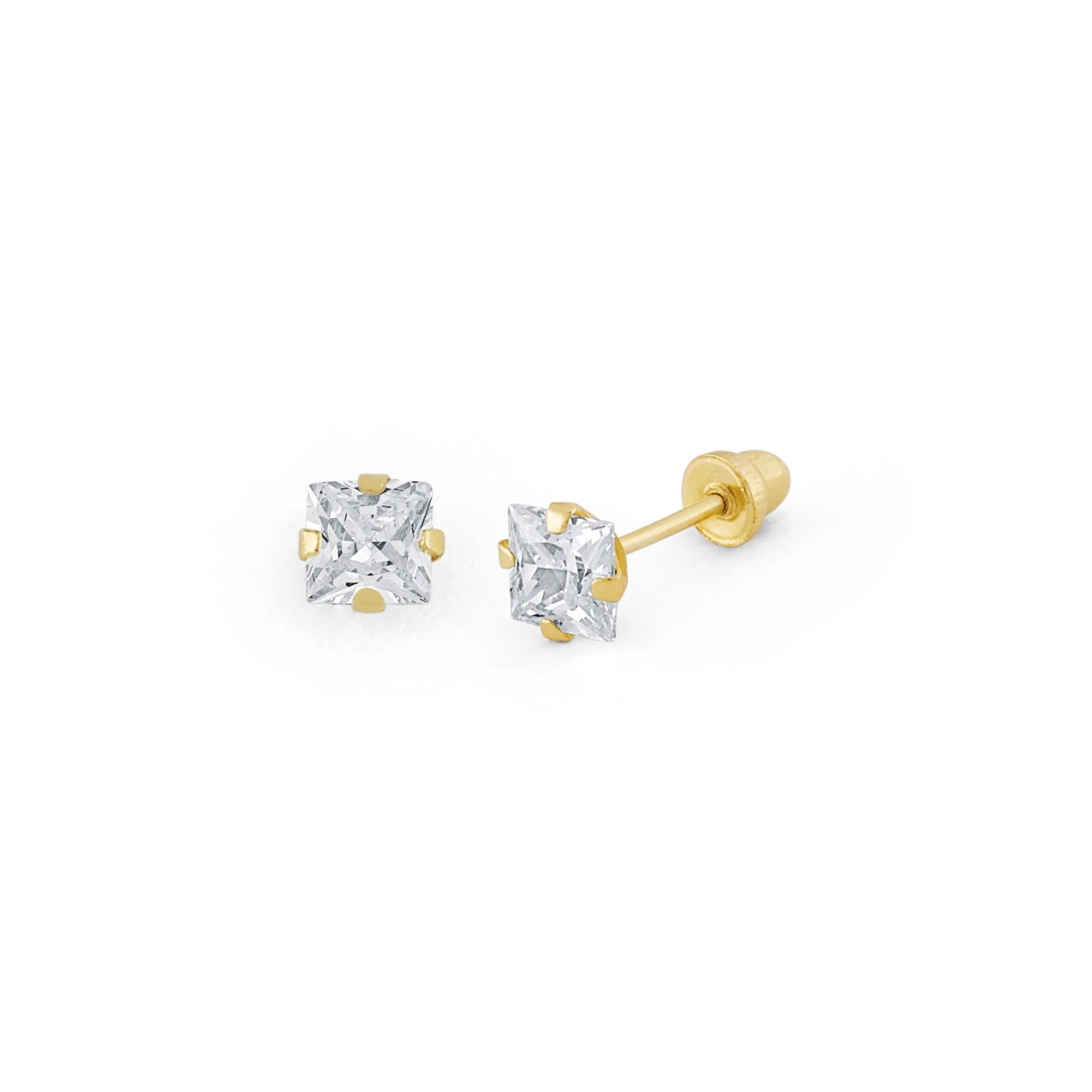 14K Gold Micro Princess-Cut CZ Stud Earrings (133SB)