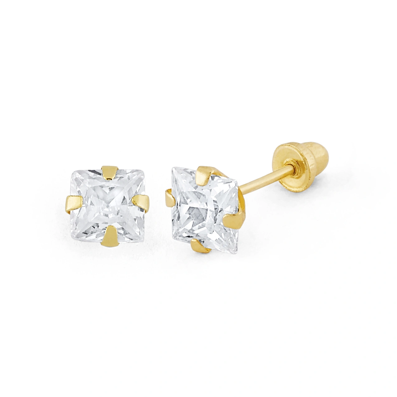 14K Gold Extra-Small Princess-Cut CZ Stud Earrings (135SB)