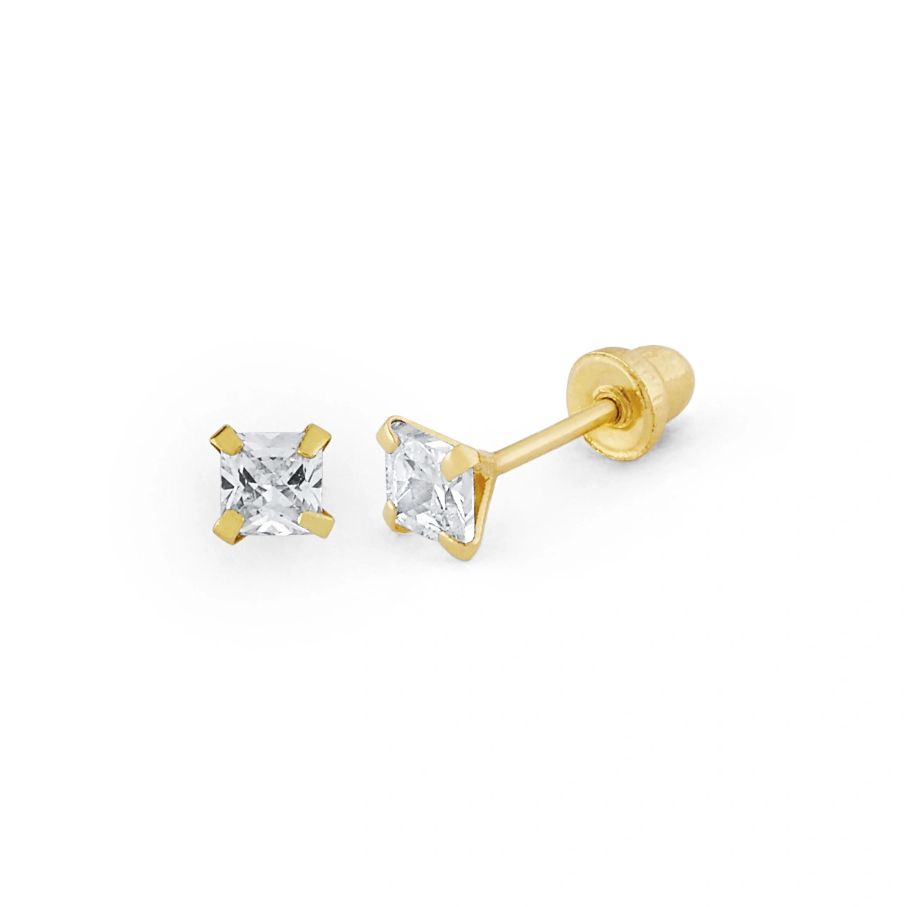 14K Gold Mid-Size Princess-Cut CZ Stud Earrings (143SB)