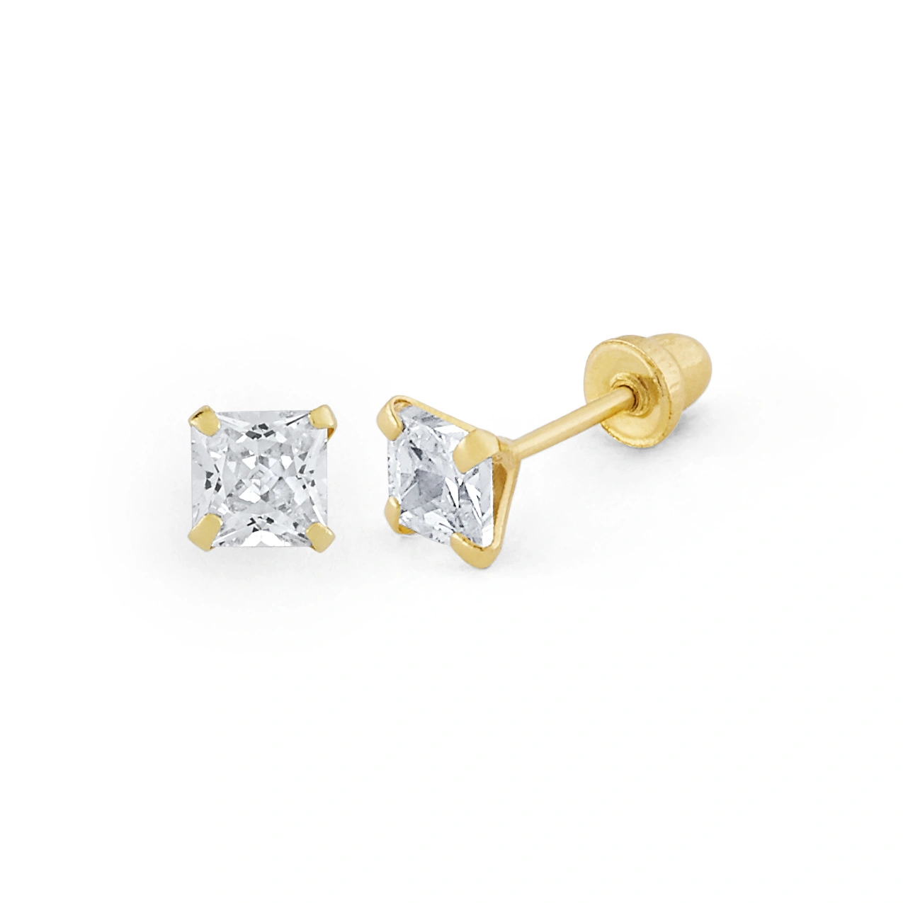 14K Gold Medium Princess-Cut CZ Stud Earrings (144SB)
