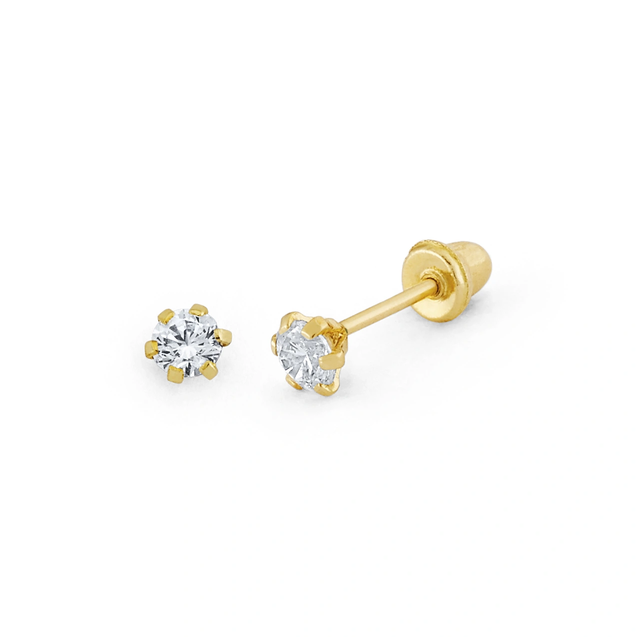 14K Gold Micro Round CZ Crown-Set Stud Earrings (203SB)