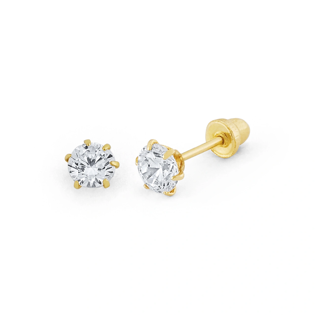 14K Gold Compact Round CZ Crown-Set Stud Earrings (204SB)
