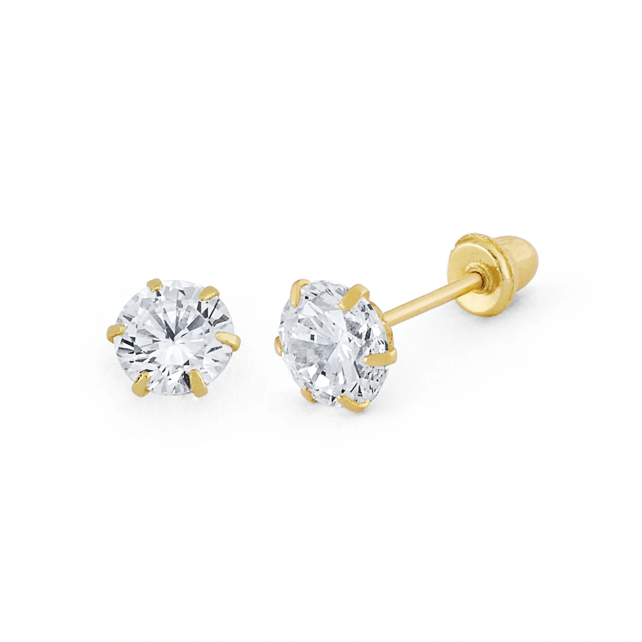 14K Gold Prominent Round CZ Crown-Set Stud Earrings (205SB)