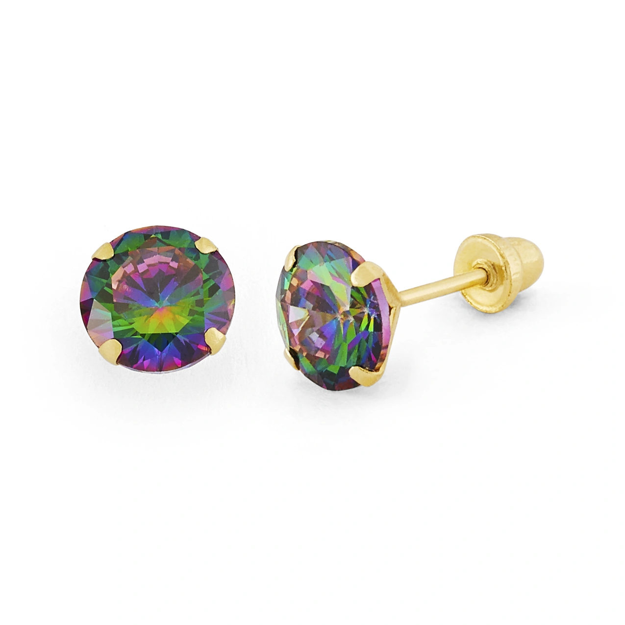 14K Gold Large Rainbow Round CZ Stud Earrings (226SB)