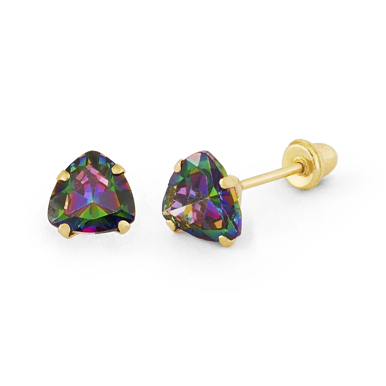 14K Gold Micro Rainbow Trillion-Cut CZ Stud Earrings (1555SB)