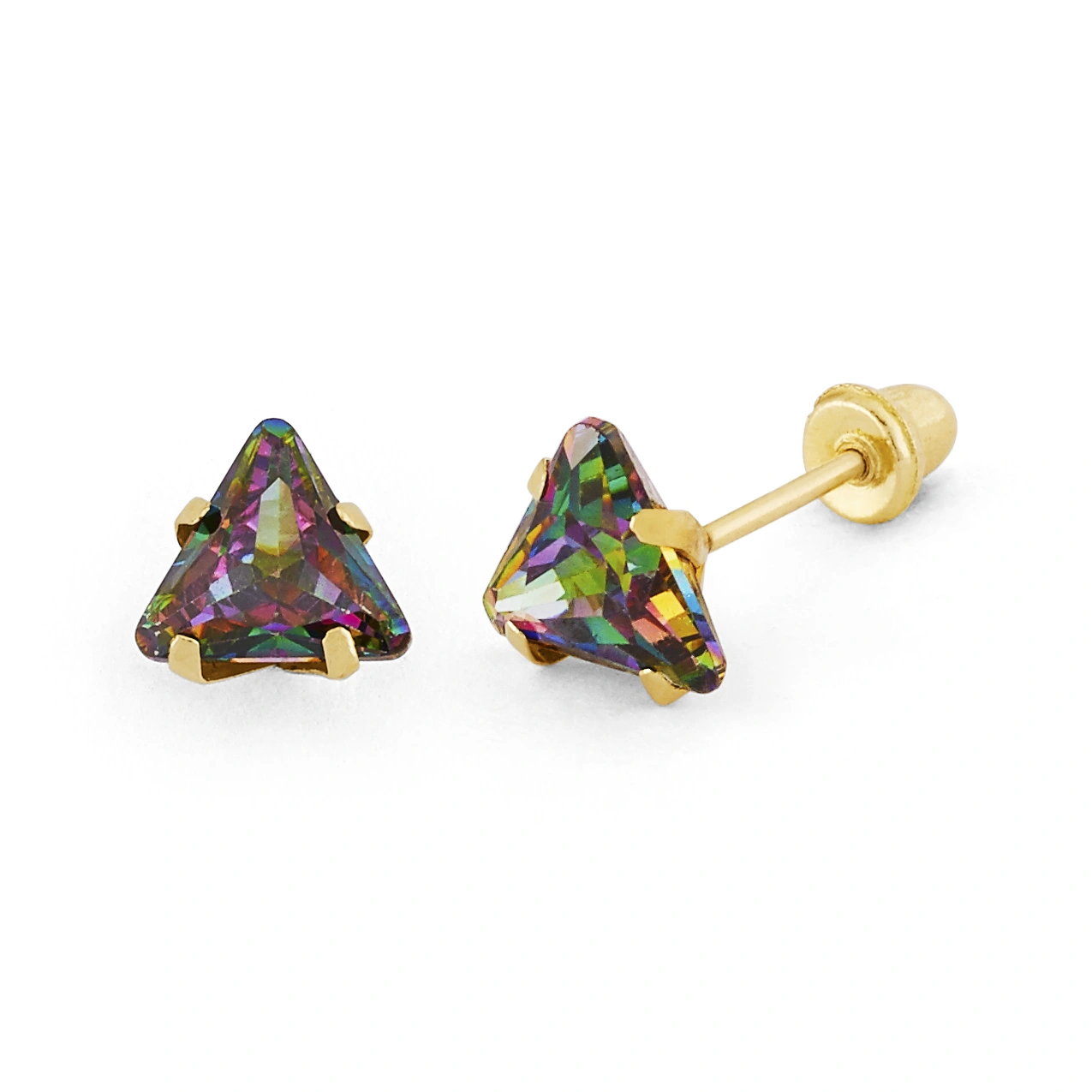 14K Gold Statement Rainbow Trillion-Cut CZ Stud Earrings (1556SB)