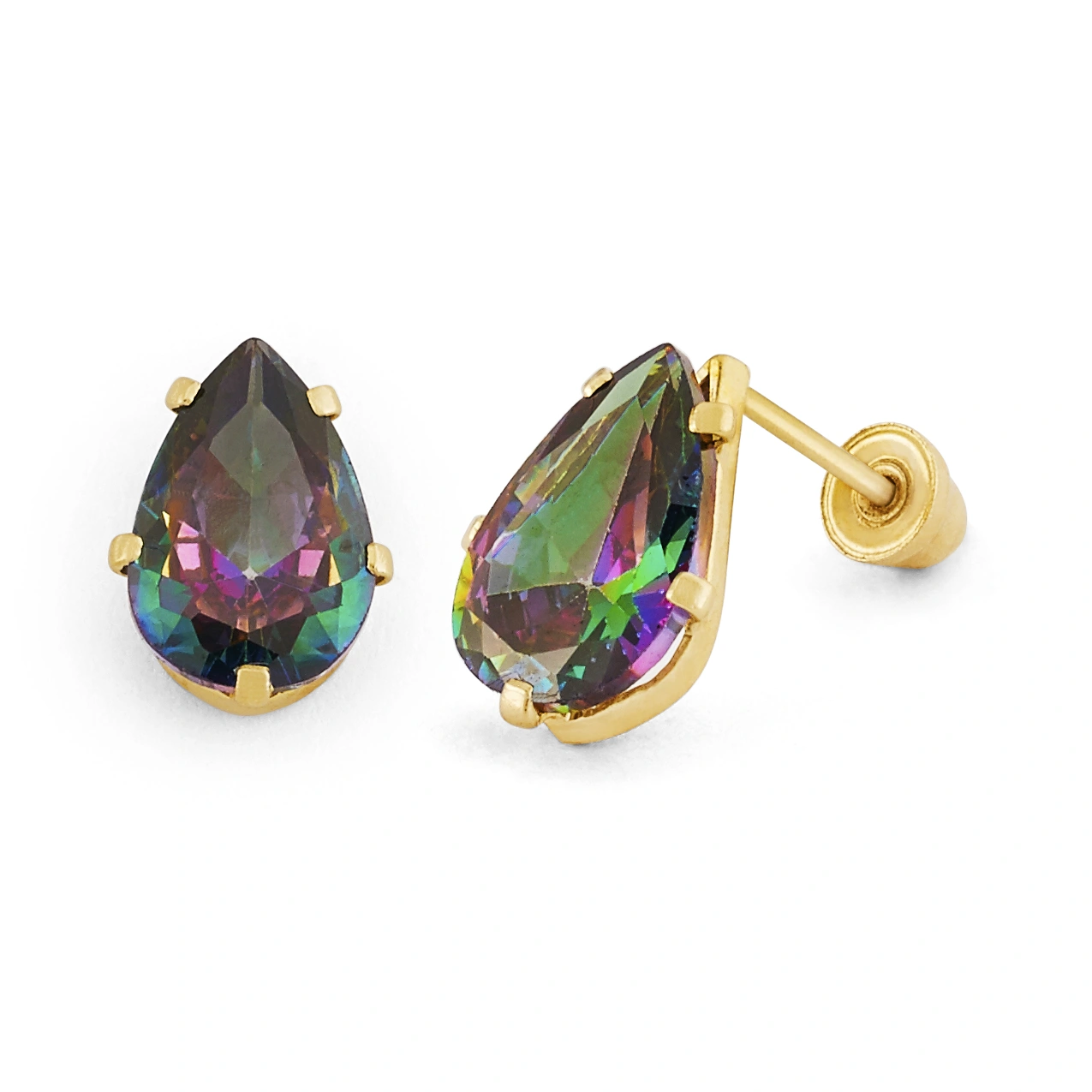 14K Gold Rainbow Teardrop CZ Stud Earrings (1599SB)