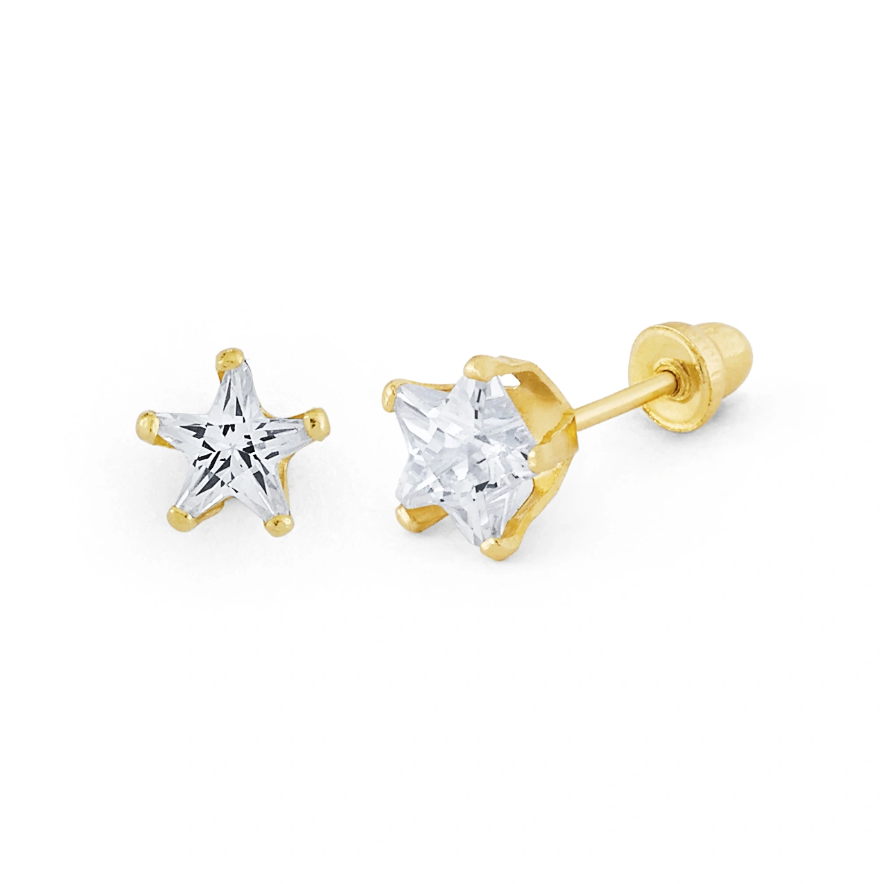 14K Gold Compact Star CZ Stud Earrings (1041MSB)