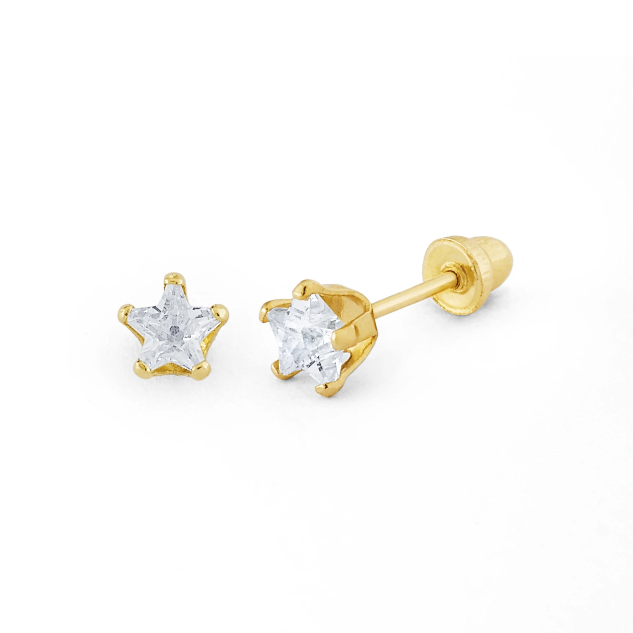 14K Gold Prominent Star CZ Stud Earrings (1041SSB)