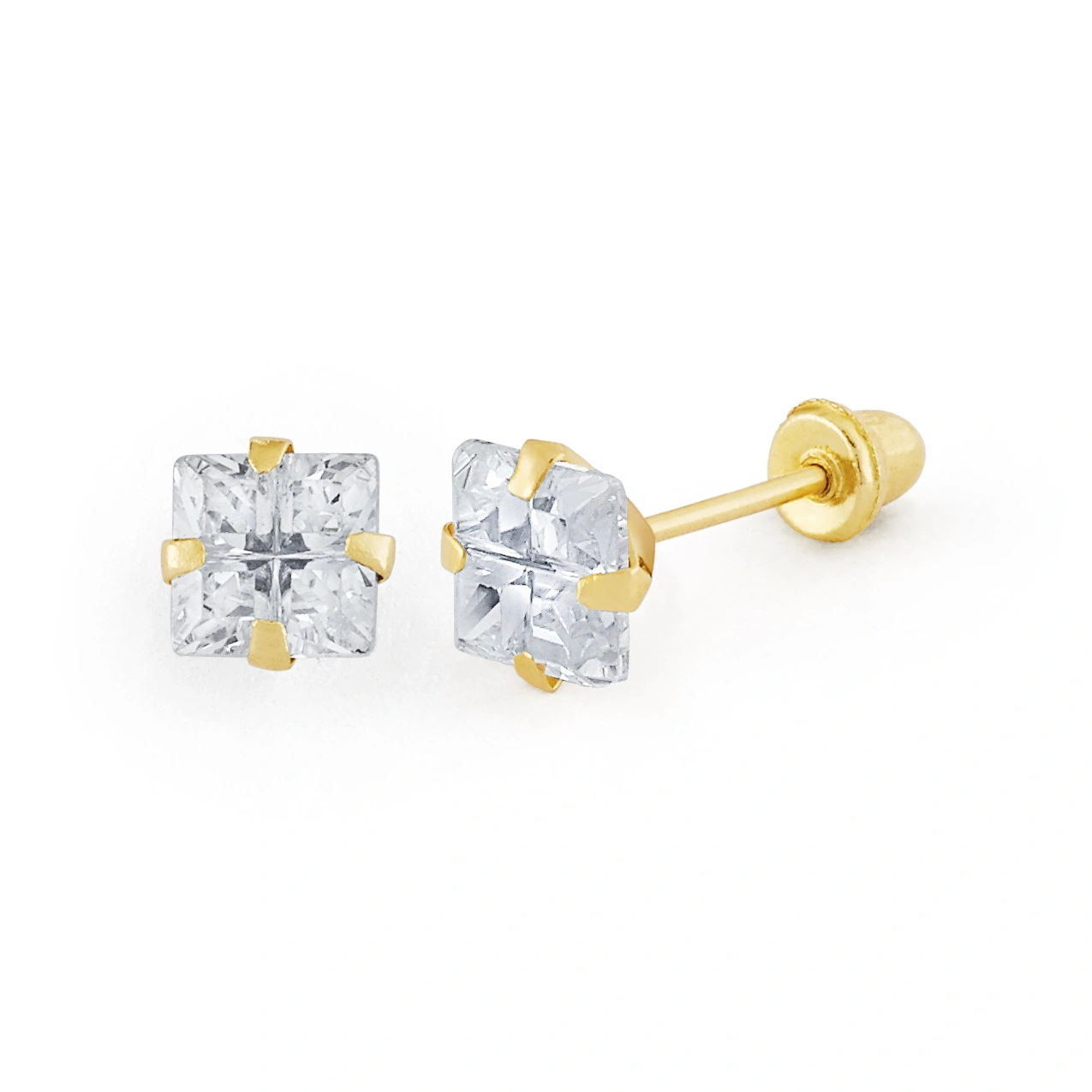 14K Gold Prominent Princess-Cut CZ Stud Earrings (1430MSB)