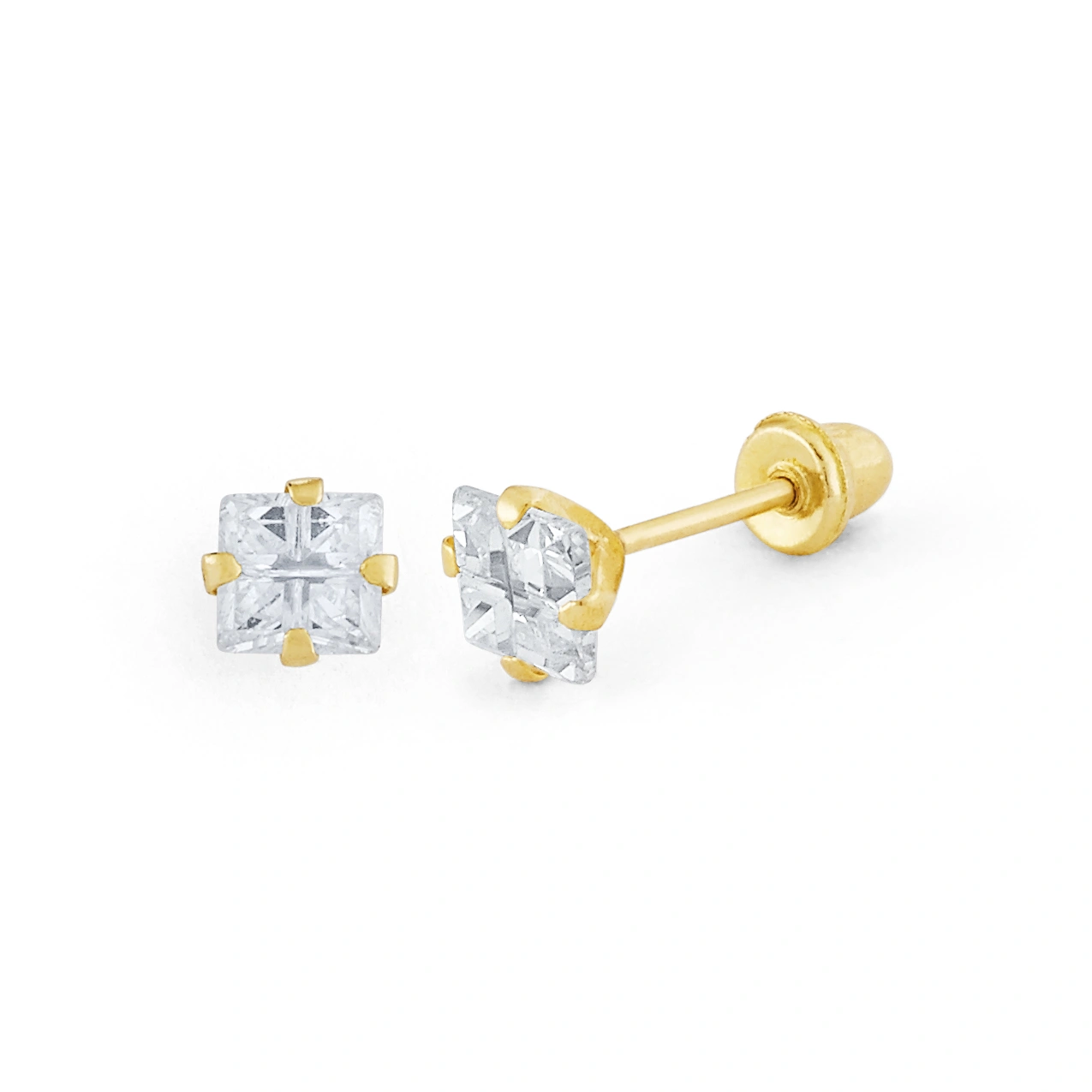 14K Gold Large Princess-Cut CZ Stud Earrings (1430SSB)