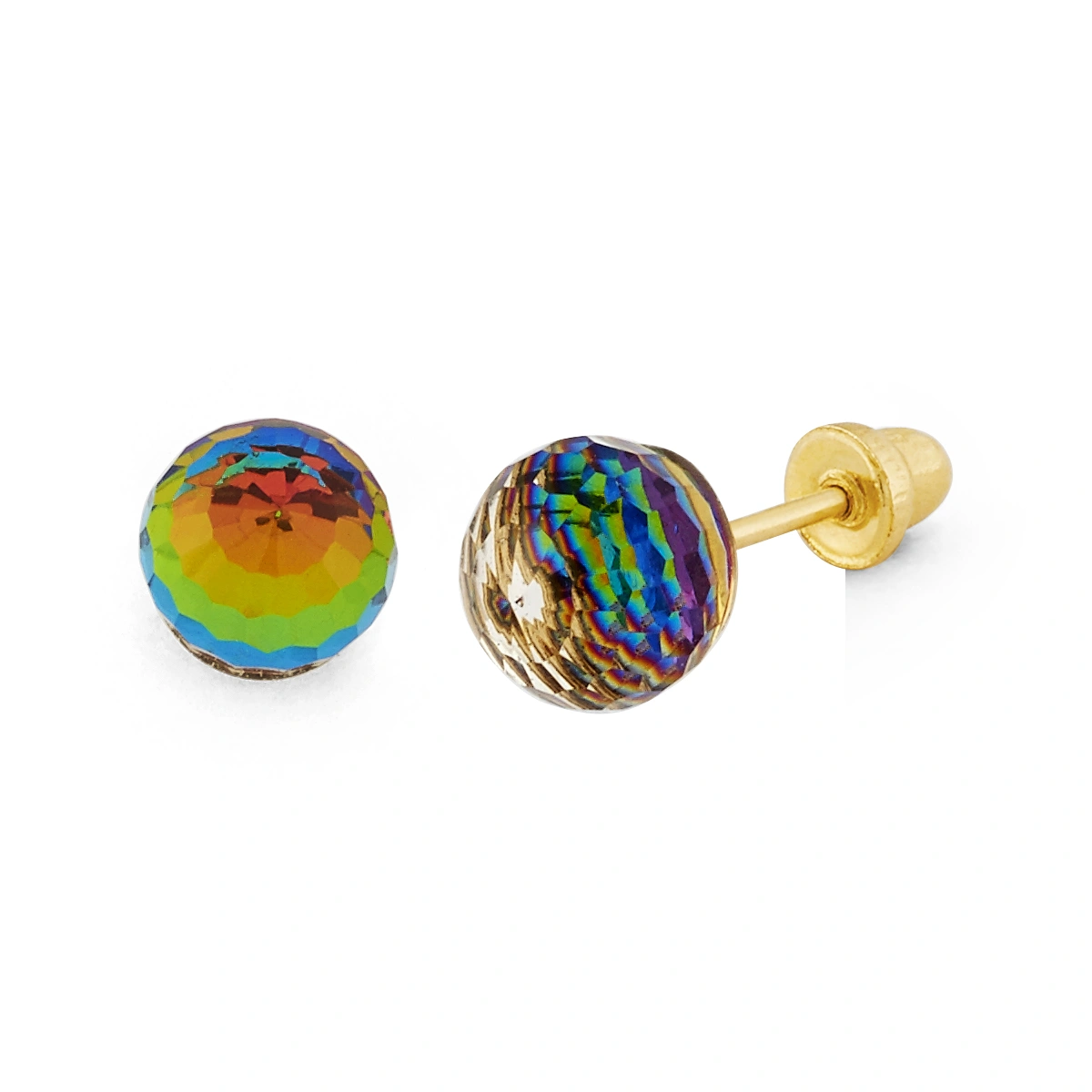 14K Gold Micro Rainbow Round-Cut CZ Stud Earrings (1178LSB)