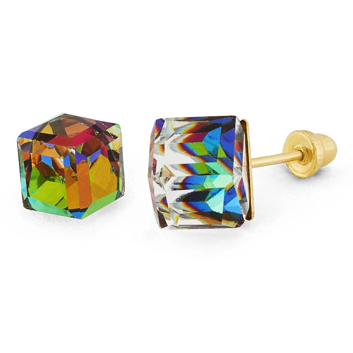 14K Gold Micro Rainbow Cube CZ Stud Earrings (1179LSB)