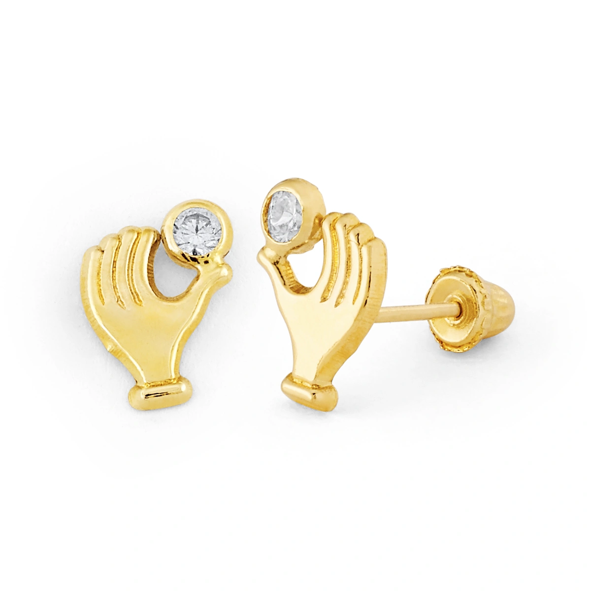 14K Gold Hands Holding CZ Stud Earrings (1213SB)