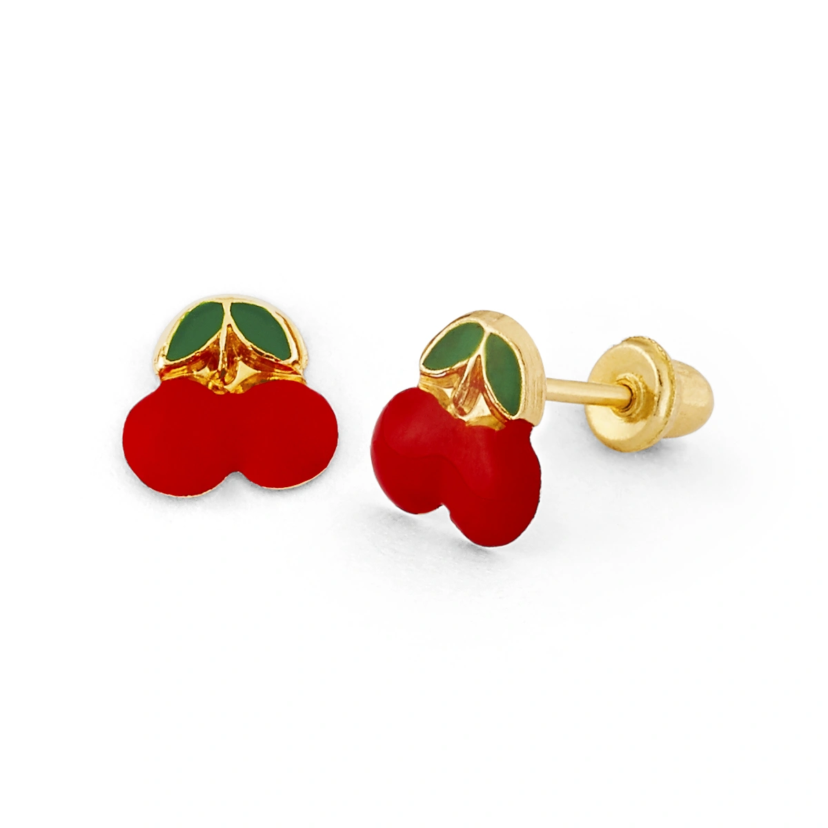 14K Gold Micro Red Enamel Cherry Stud Earrings (1434SB)