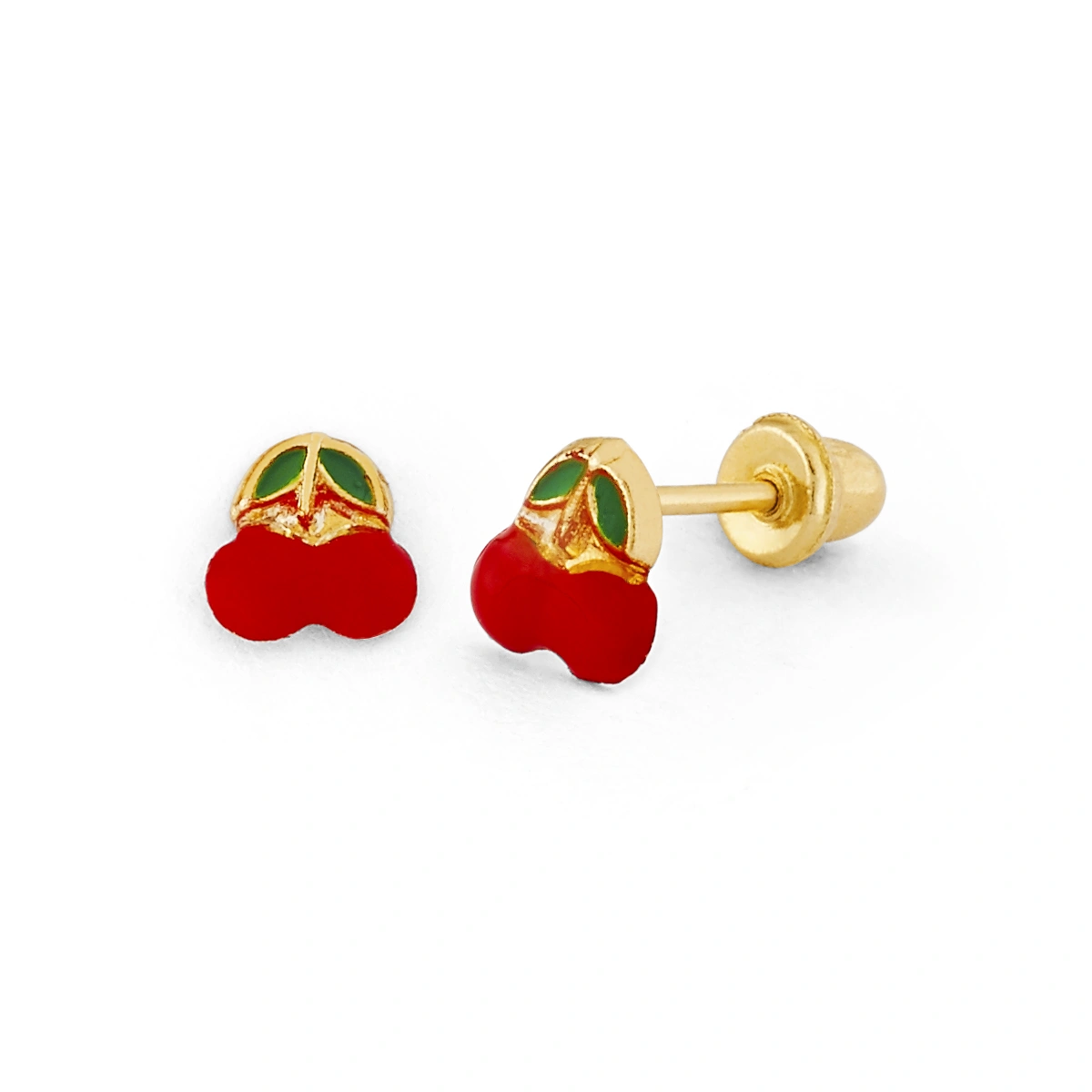 14K Gold Statement Red Enamel Cherry Stud Earrings (1434SSB)
