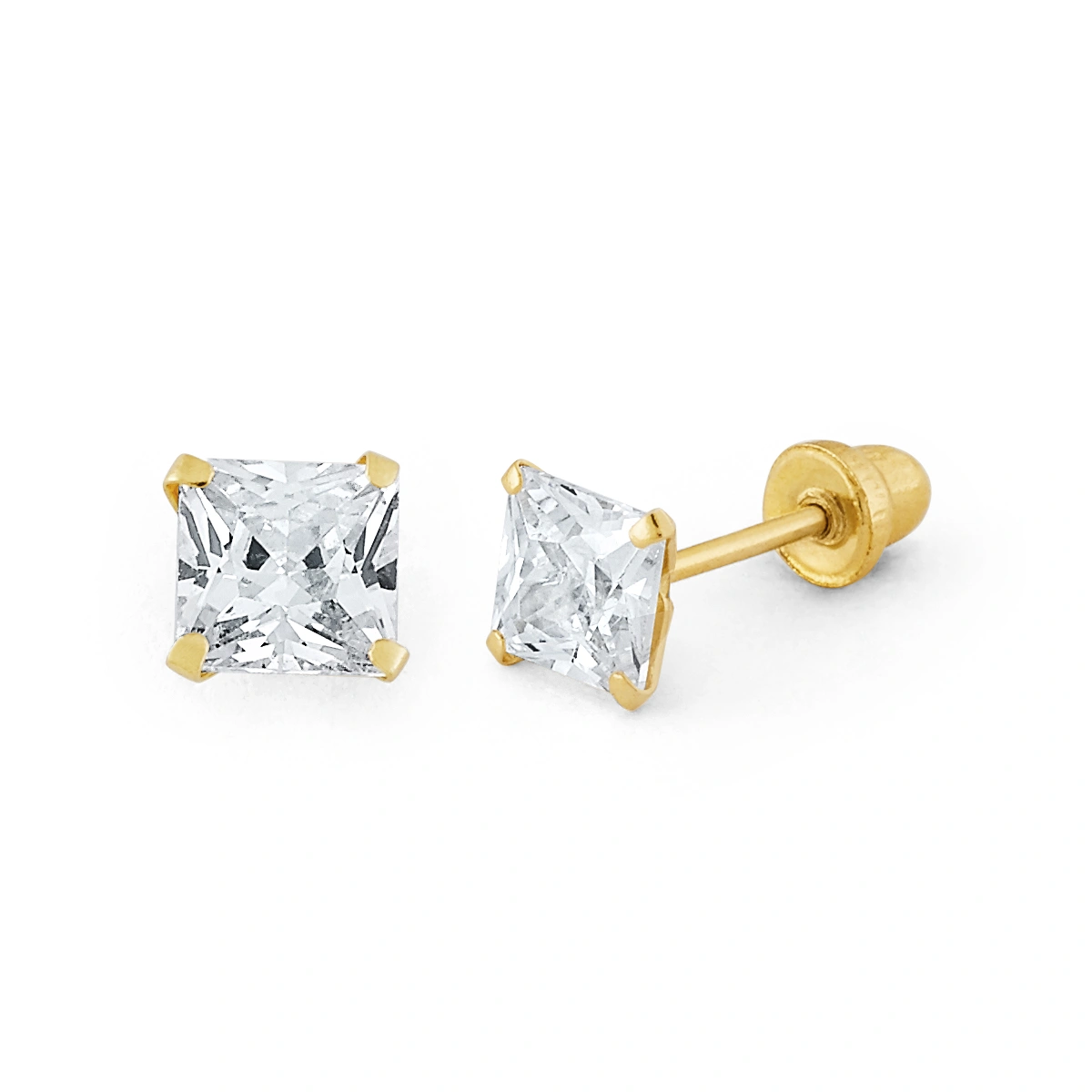 14K Gold Extra-Large Princess-Cut CZ Stud Earrings (145SB)