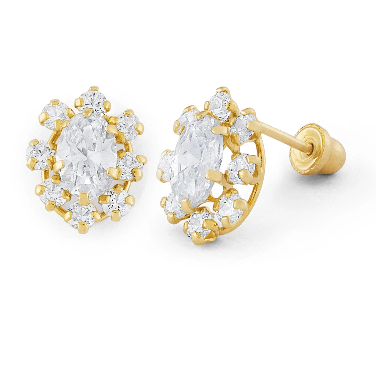 14K Gold Micro Oval CZ Halo Stud Earrings (1576LSB)