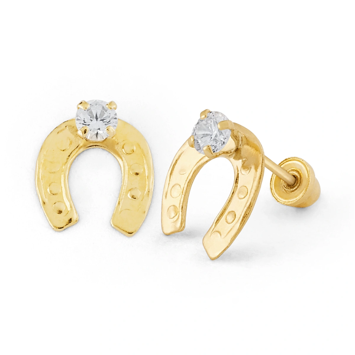 14K Gold Micro Horseshoe CZ Stud Earrings (1617LSB)
