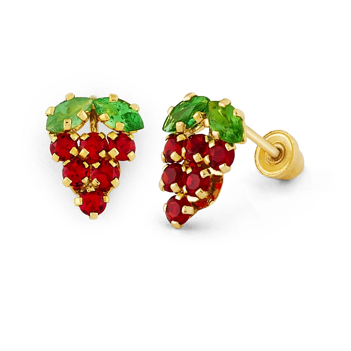 14K Gold Red and Green CZ Grape Stud Earrings (1764SB)