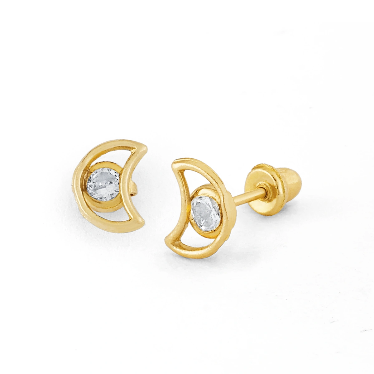 14K Gold Crescent Moon CZ Stud Earrings (1815SB)