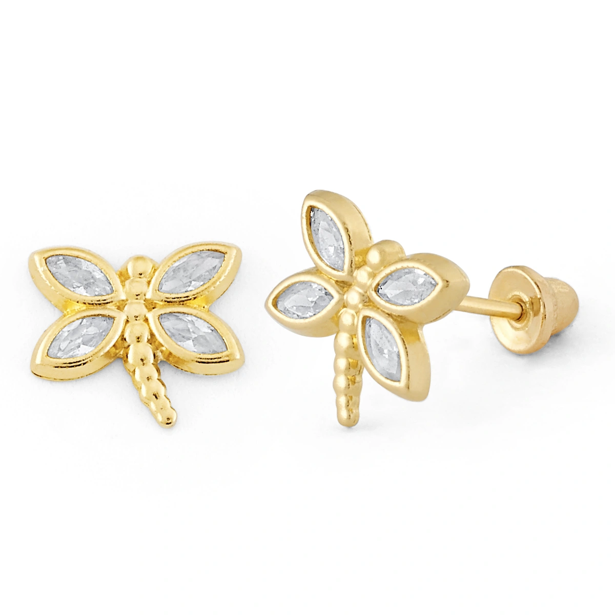 14K Gold Dragonfly CZ Stud Earrings (1998SB)