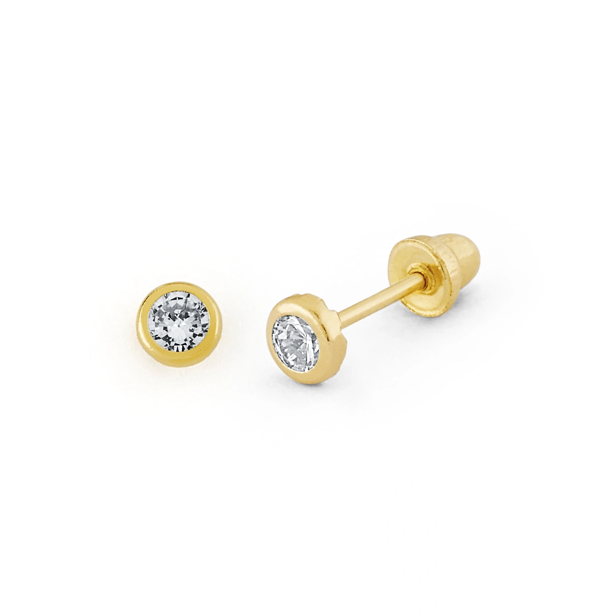 14K Gold Micro Round Bezel CZ Stud Earrings (103BSB)