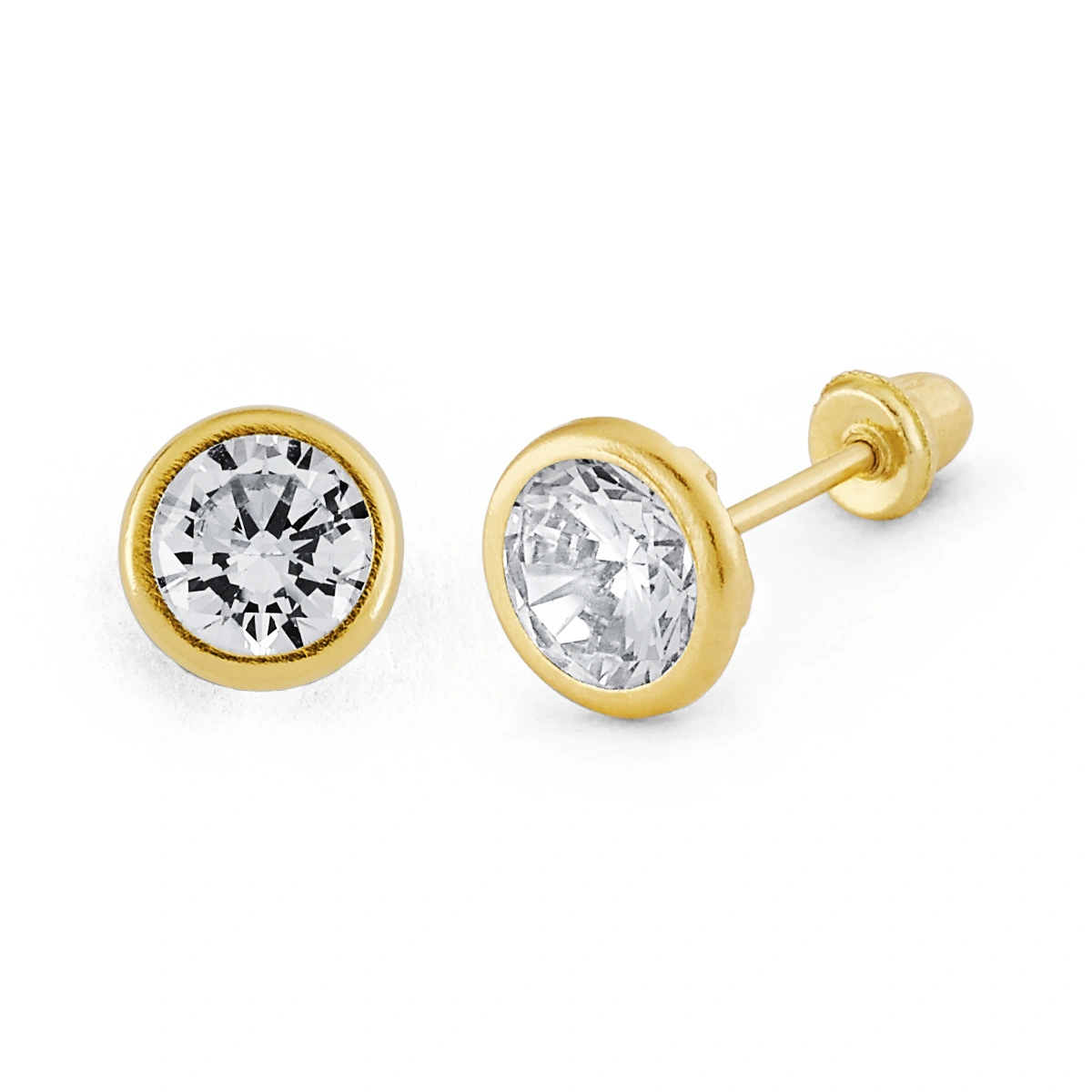 14K Gold Large Round Bezel CZ Stud Earrings (106BSB)
