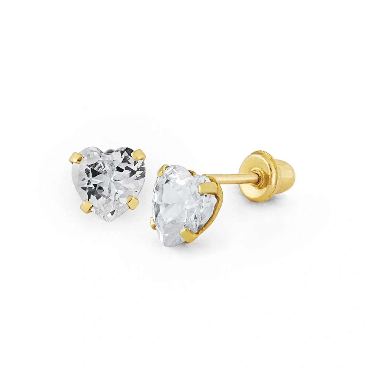 14K Gold Compact Heart-Cut CZ Stud Earrings (165SB)