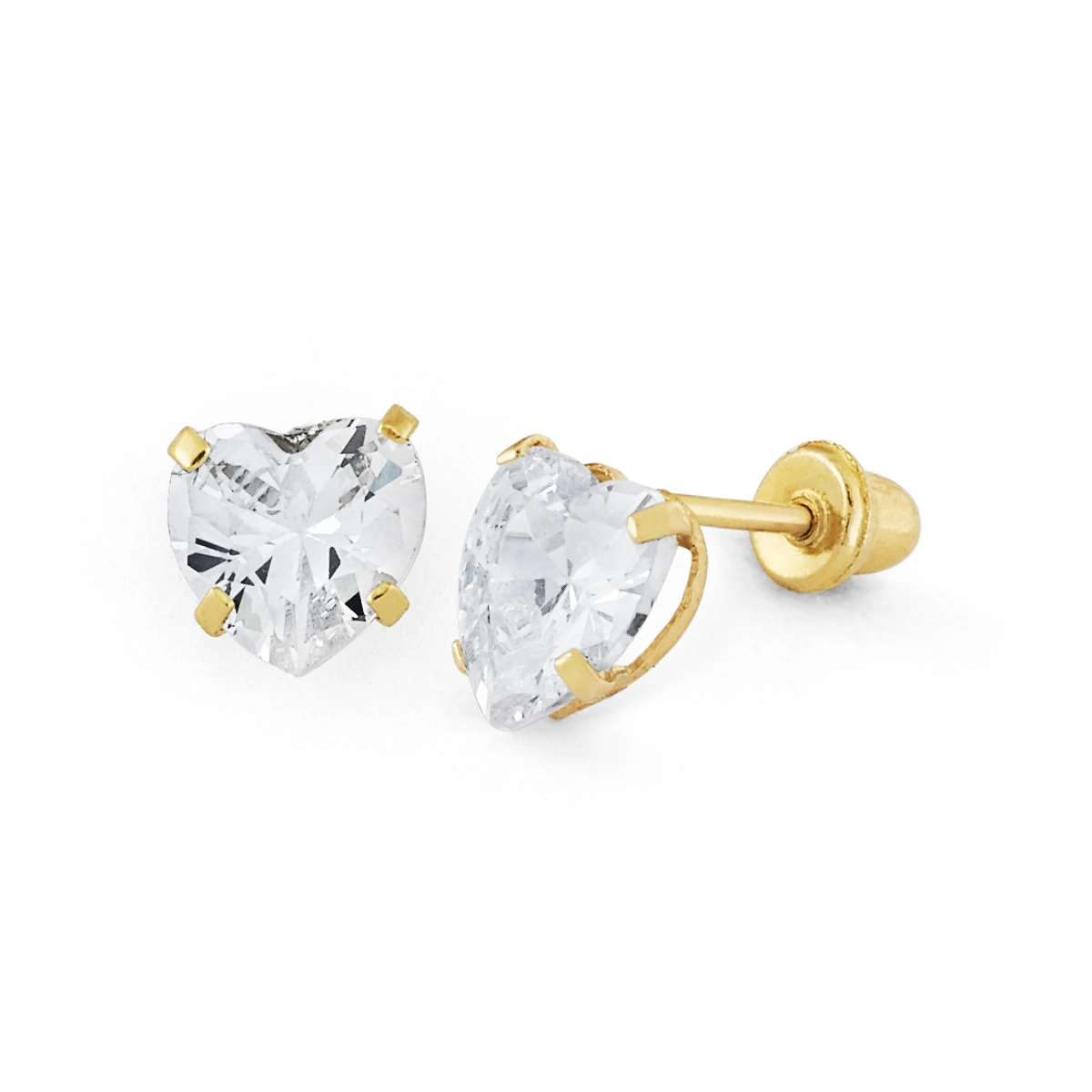 14K Gold Prominent Heart-Cut CZ Stud Earrings (166SB)
