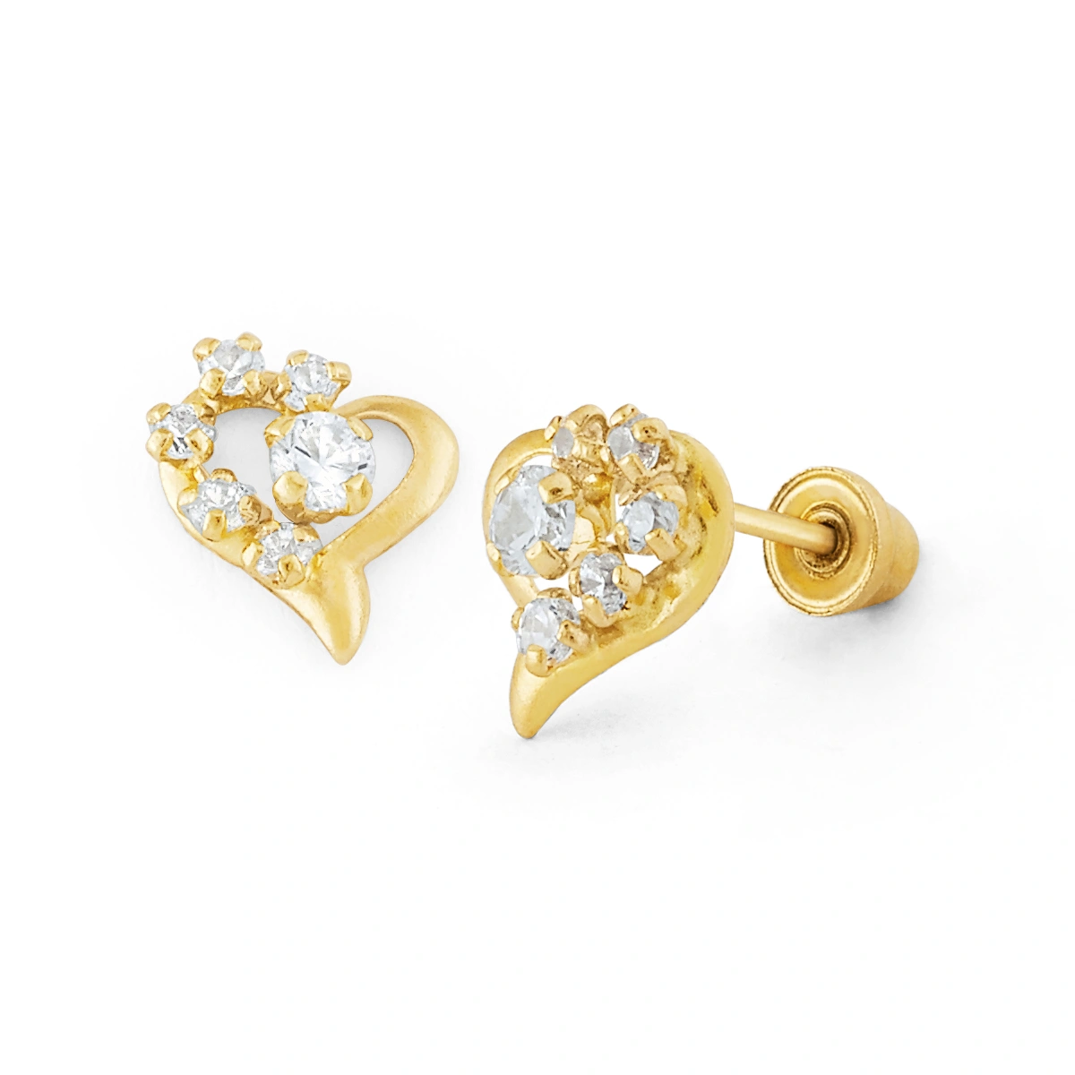 14K Gold Open Heart and Flower CZ Stud Earrings (1667SB)