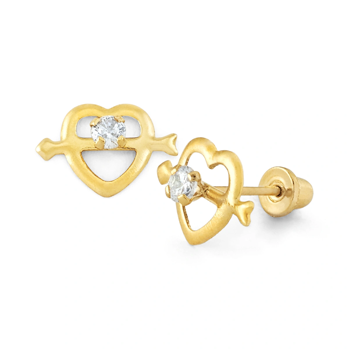 14K Gold Arrow-Through-Heart CZ Stud Earrings (1782SB)