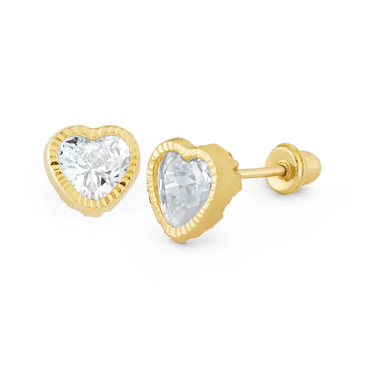 14K Gold Statement Heart CZ Textured-Bezel Stud Earrings (1557LSB)