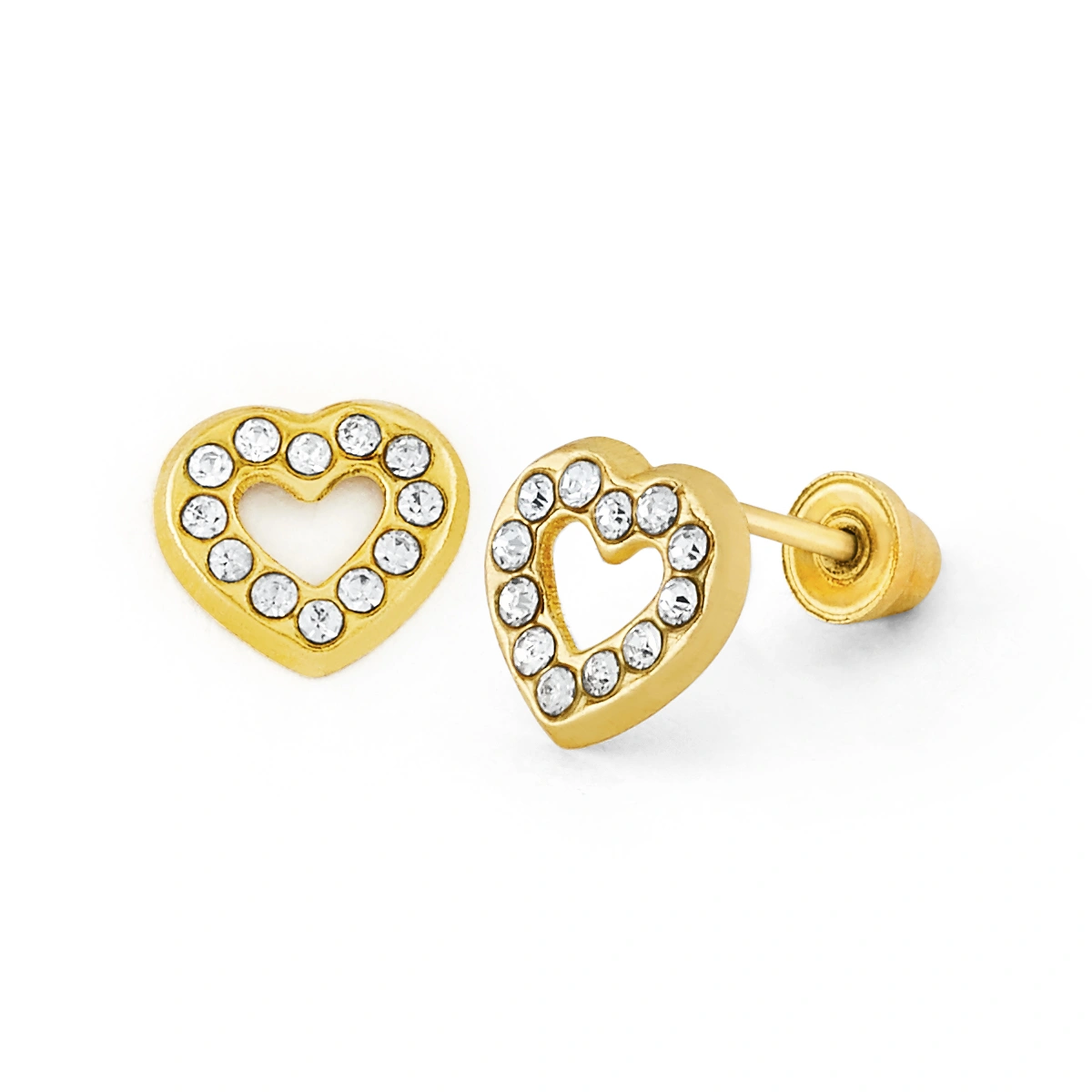14K Gold Medium Open Heart CZ Halo Stud Earrings (1603SSB)