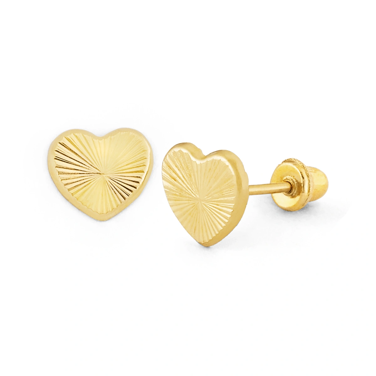 14K Gold Medium Diamond-Cut Heart Stud Earrings (1670LSB)
