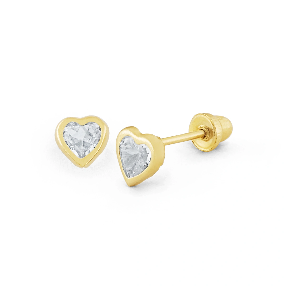 14K Gold Small Heart-Cut Bezel CZ Stud Earrings (164BSB)