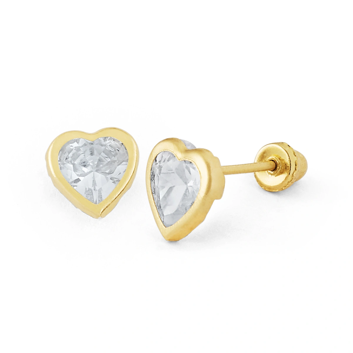 14K Gold Large Heart-Cut Bezel CZ Stud Earrings (166BSB)