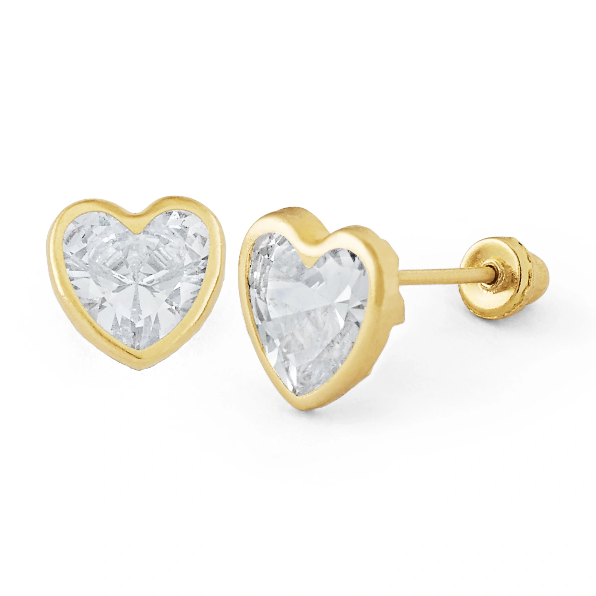 14K Gold Statement Heart-Cut Bezel CZ Stud Earrings (167BSB)
