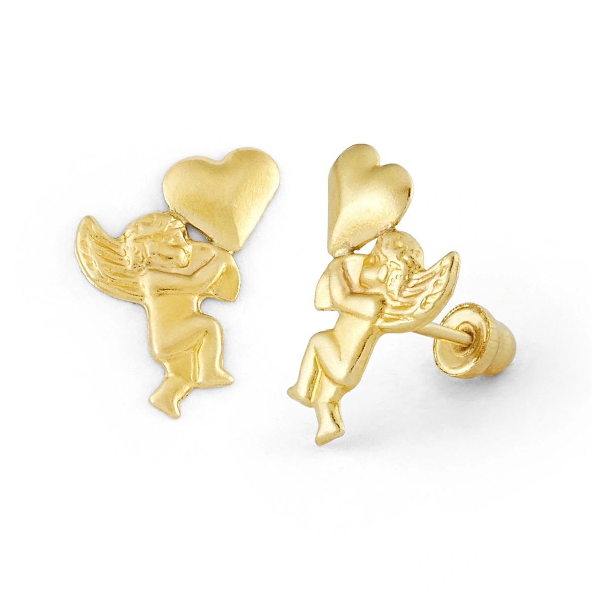14K Gold Cupid Heart Stud Earrings (1564SB)