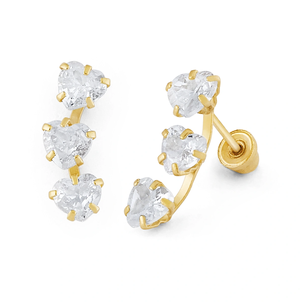 14K Gold Double Heart-Cut CZ Drop Stud Earrings (1638SB)