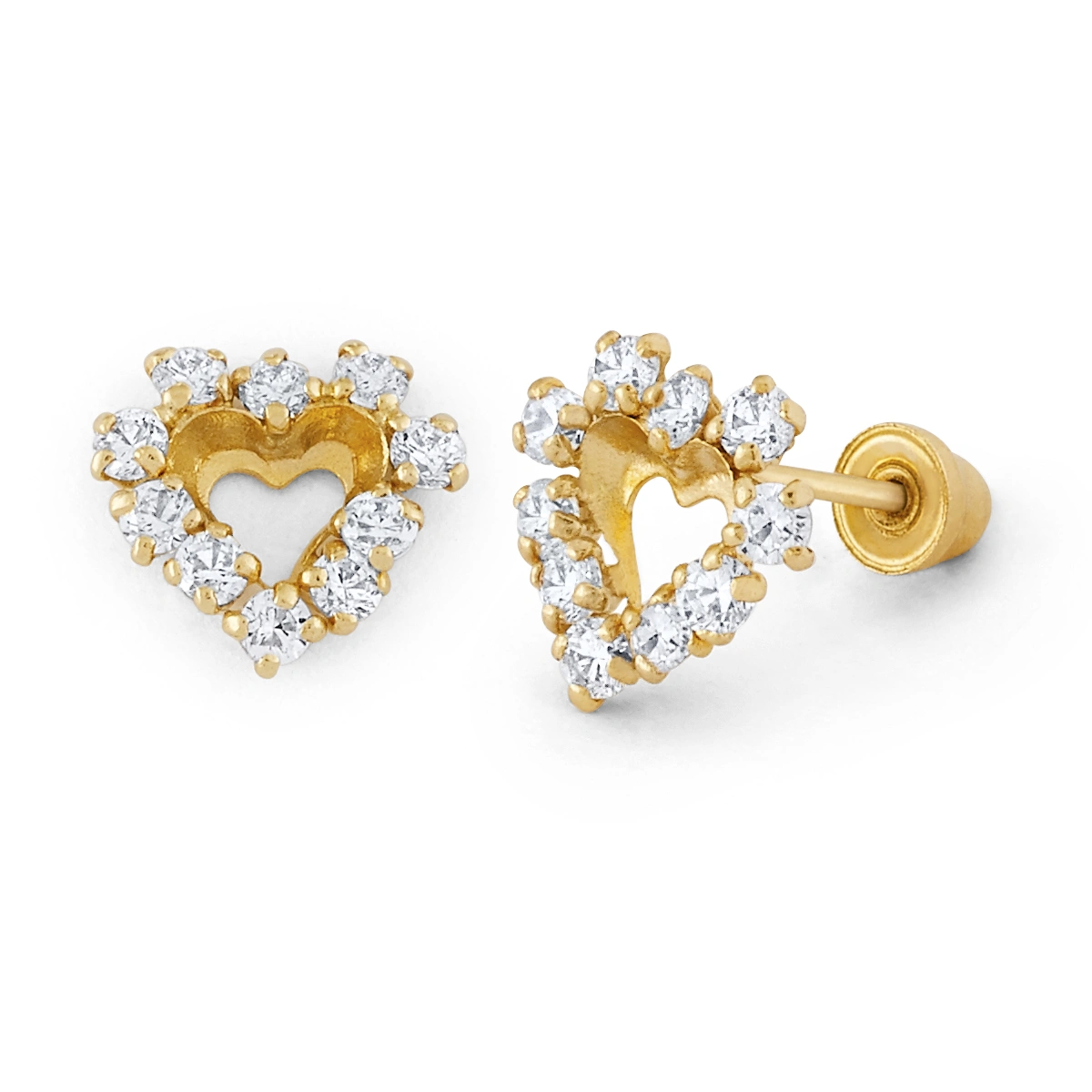14K Gold Statement Open Heart CZ Halo Stud Earrings (1898SB)