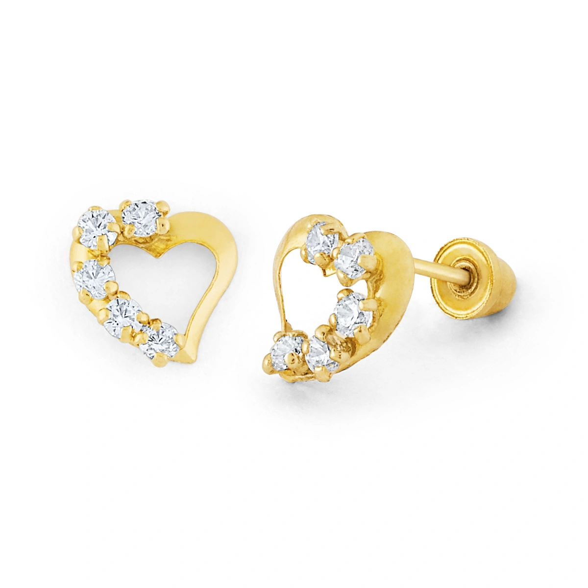 14K Gold Asymmetrical Open Heart CZ Stud Earrings (1919SB)