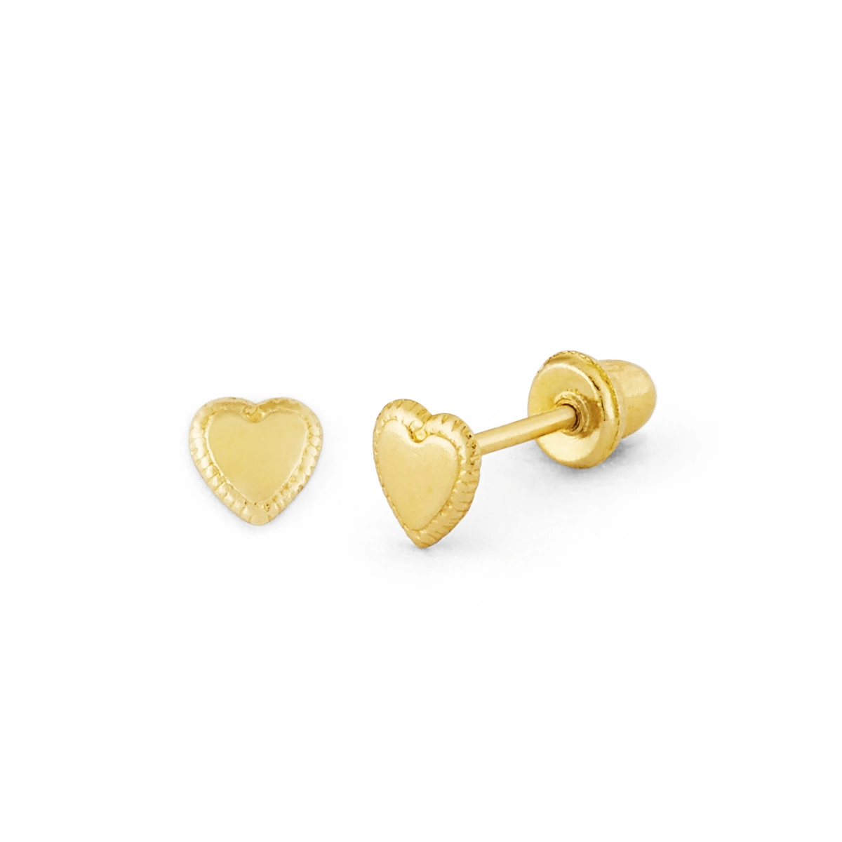 14K Gold Textured Heart Stud Earrings (1969SB)