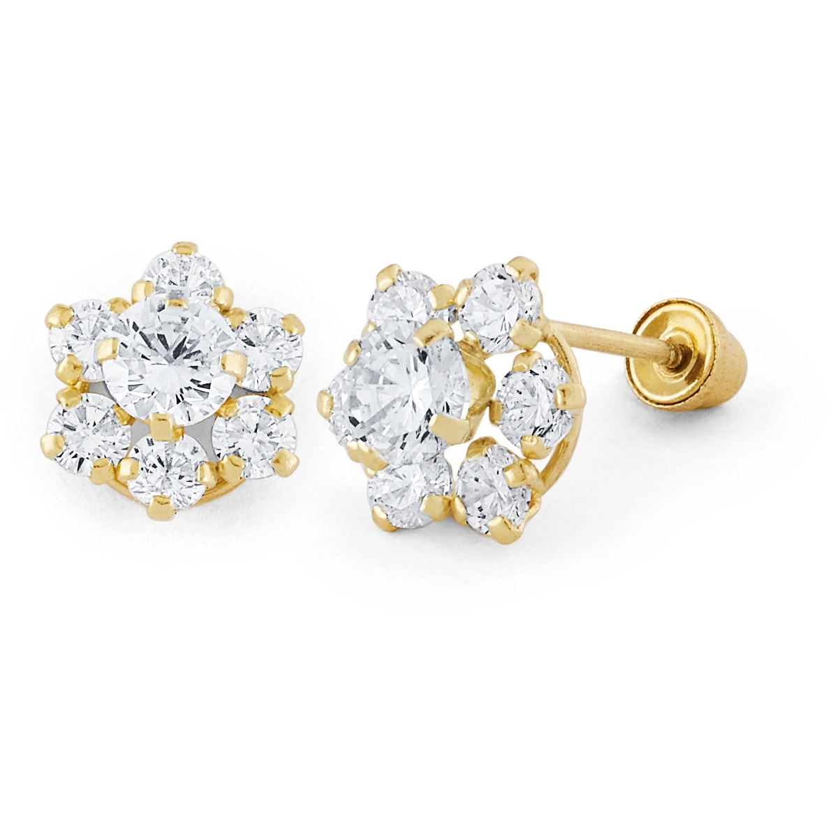14K Gold Micro Round CZ Cluster Flower Stud Earrings (1092LSB)