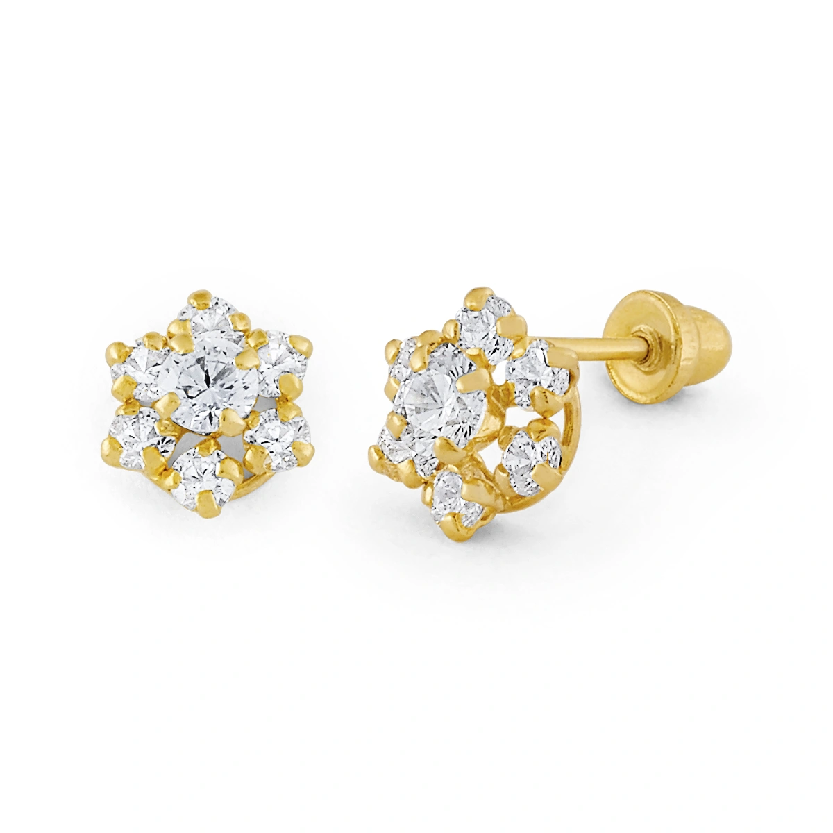 14K Gold Medium Round CZ Cluster Flower Stud Earrings (1092MSB)