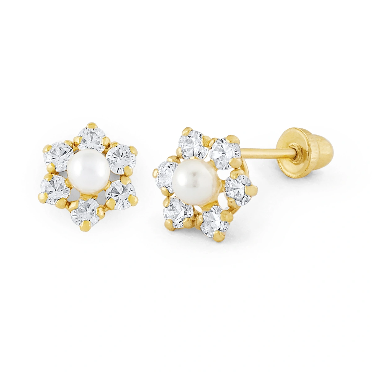 14K Gold Statement Round CZ Cluster Flower Stud Earrings (1094SB)