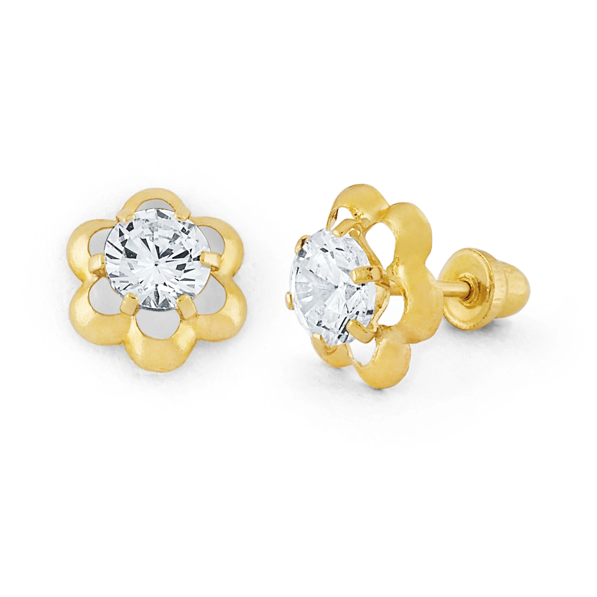 14K Gold Micro CZ Center Flower Stud Earrings (1558SB)